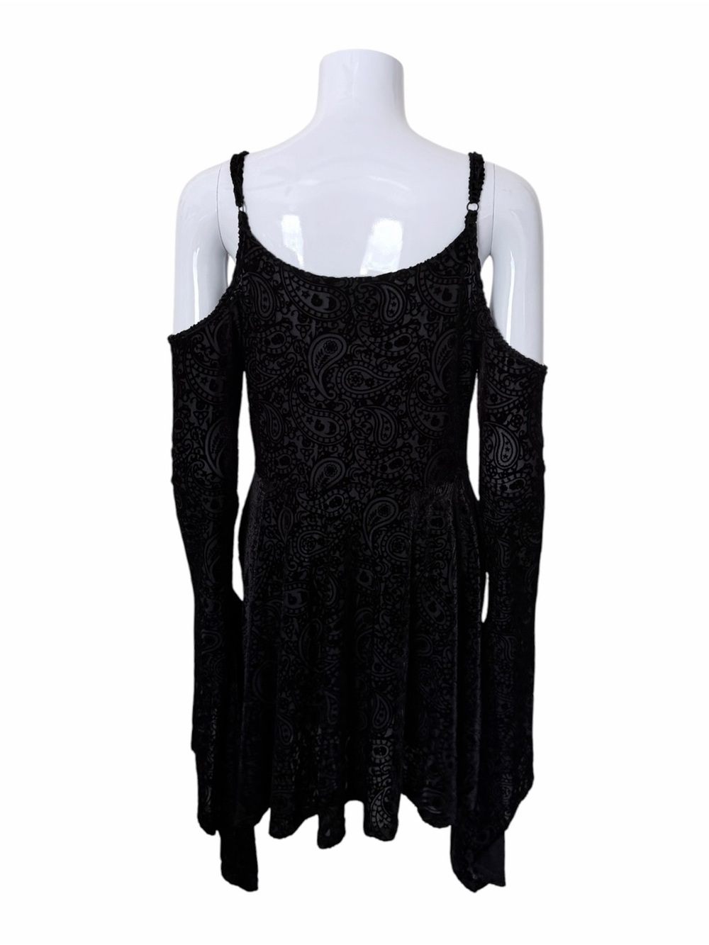 Killstar Lace Up Front Cold Shoulder Burnout Skater Dress - Picture 5 of 8